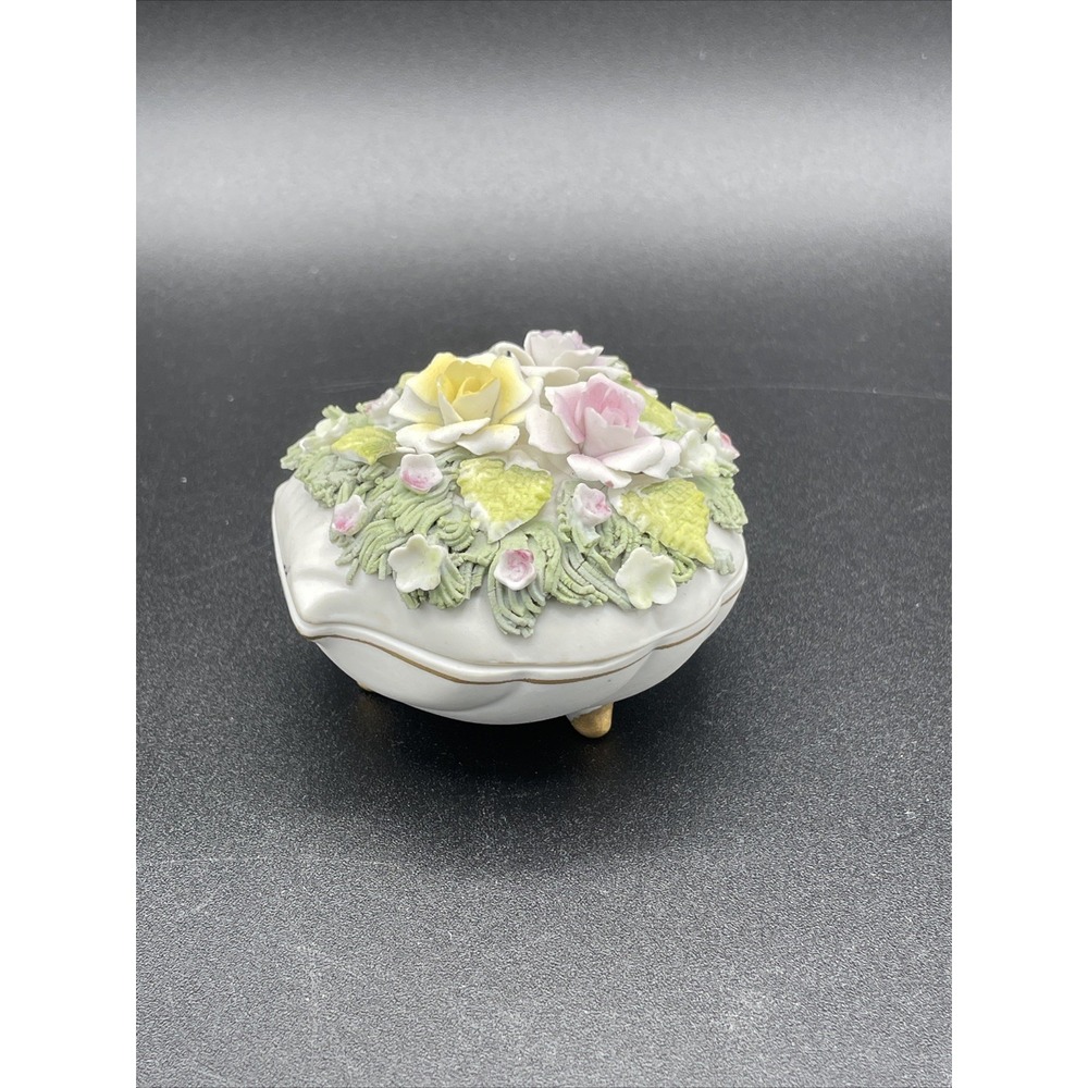 Vintage Lefton Floral Trinket Box Dish #2443
